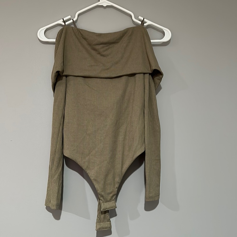 NEW Off-the-Shoulder Tan Sweater Bodysuit